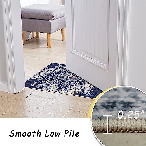 vivorug 8x10 Area Rugs for Living Room, Non-Slip Backing Washable Rug 8x10, Large Area Rug Soft Carpet for Bedroom Dining Room, Vintage, Easy Clean, Durable, Low Pile Rug Under Table, Navy Blue