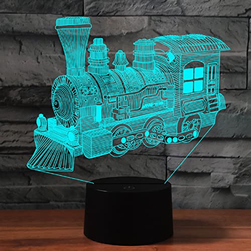 PONLCY 3D Illusion Lampe Zug führte Nachtlicht, Schlafzimmer Schreibtischlampe, 7 Farben USB Touch Switch Led Tischlampe Licht, Weihnachten Geburtstag Geschenke für Kinder, Haus Dekoration Cover