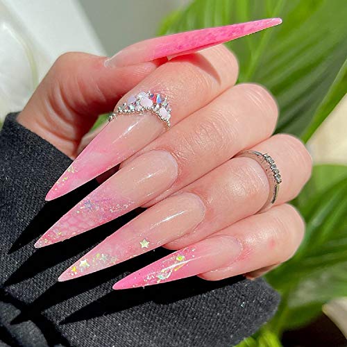 Clear Stiletto Nail Tips - Half Cover Stiletto Fake Nail Tips Clear Long Pointed False Nail Tips Clear Artificial Stiletto Nail Tips Long Length Half Coverage500Pcs 10 Sizes With Box #TOP1