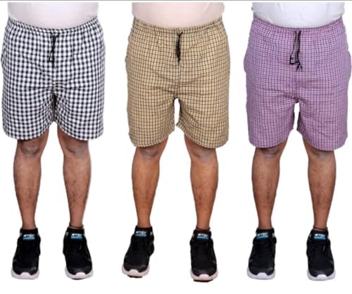 Men’s Regular Fit 100% Cotton Casual Lounge Shorts | Dual Pocket Sleep Shorts Regular Fit | Pack of 3