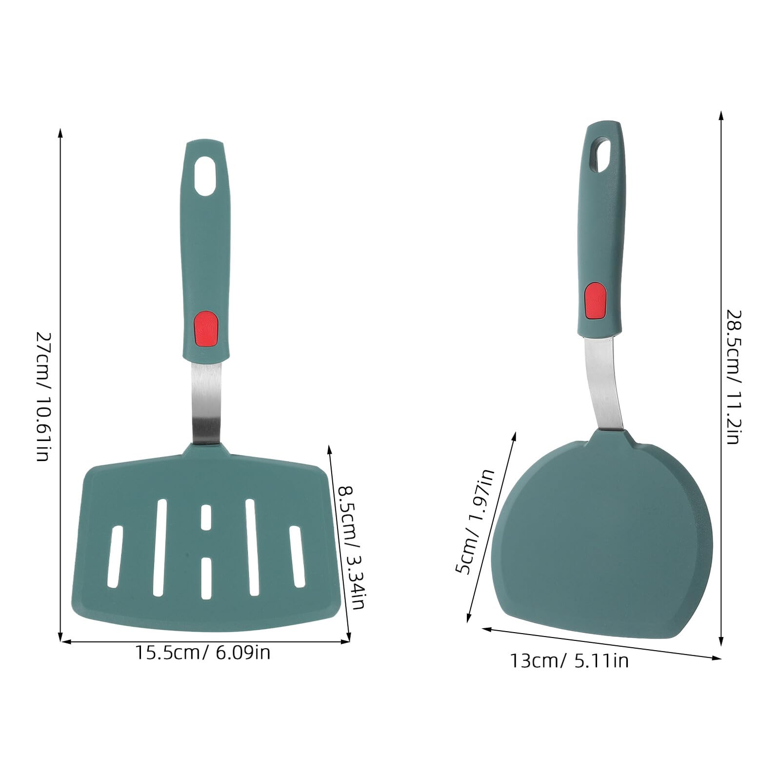 Silikonspatel mit Schlitzen, 2 Stück, Breites Design, Edelstahl
