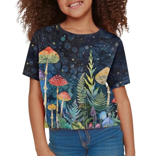Image of Girls Crop Tops Cute Short Sleeve Shirts Fashion Tees for Kids Casual Crewneck Blouses Size 8-16 Years