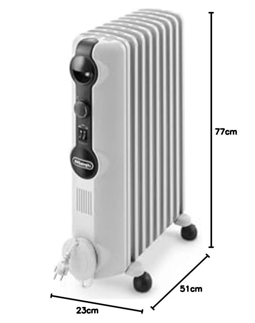 De'Longhi Radia S – Radiador de Aceite para Estancias de Hasta 60 m³, Calefactor Eléctrico con Termostato de Seguridad, 9 Aletas, Función Antiheladas, Portátil, 2000W, Blanco (TRRS0920)