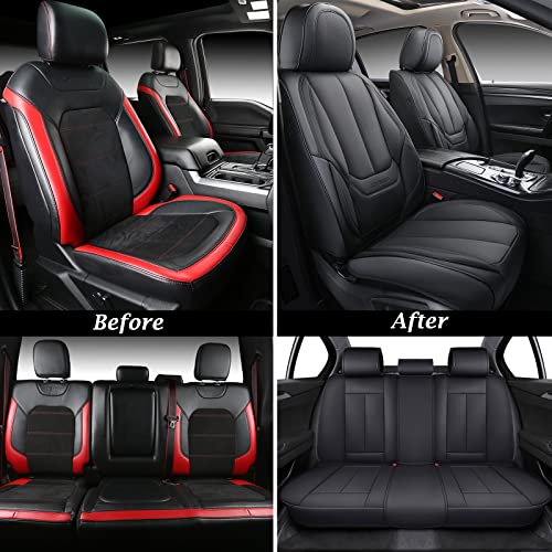 Image of Coverado Car Seat Covers Full Set, Seat Covers for Cars, Car Seat Protector Waterproof, Nappa Leather Car Seat Cushion, Car Seat Covers Front Seats and Back Fit for Most Cars