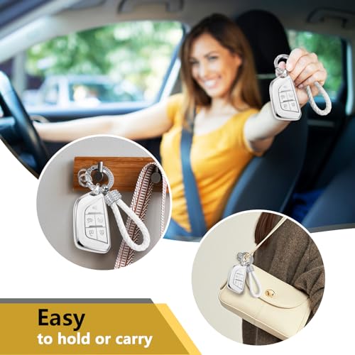 Image of for Cadillac Key Fob Cover with Luxury Diamond Bling Braided Keychain, Upgraded Soft Case for 2020-Up CT4 CT5 CT6 XTS XT4 XT5 ATS etc.(5 Buttons) Fob Shell (Silver,B1)