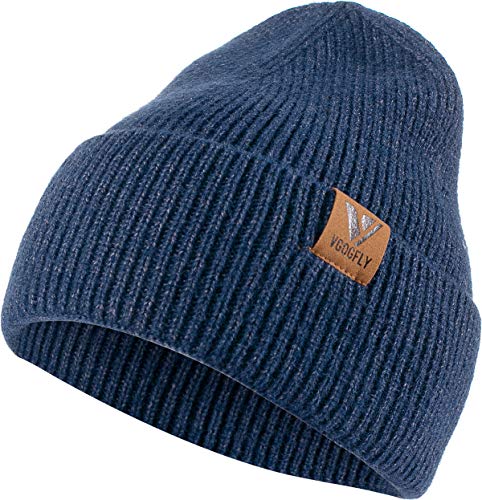 Vgogfly Beanie Men Slouchy Knit Skull Cap Warm Stocking Hats Guys Women Striped Winter Beanie Hat Cuffed Plain Hat Navy