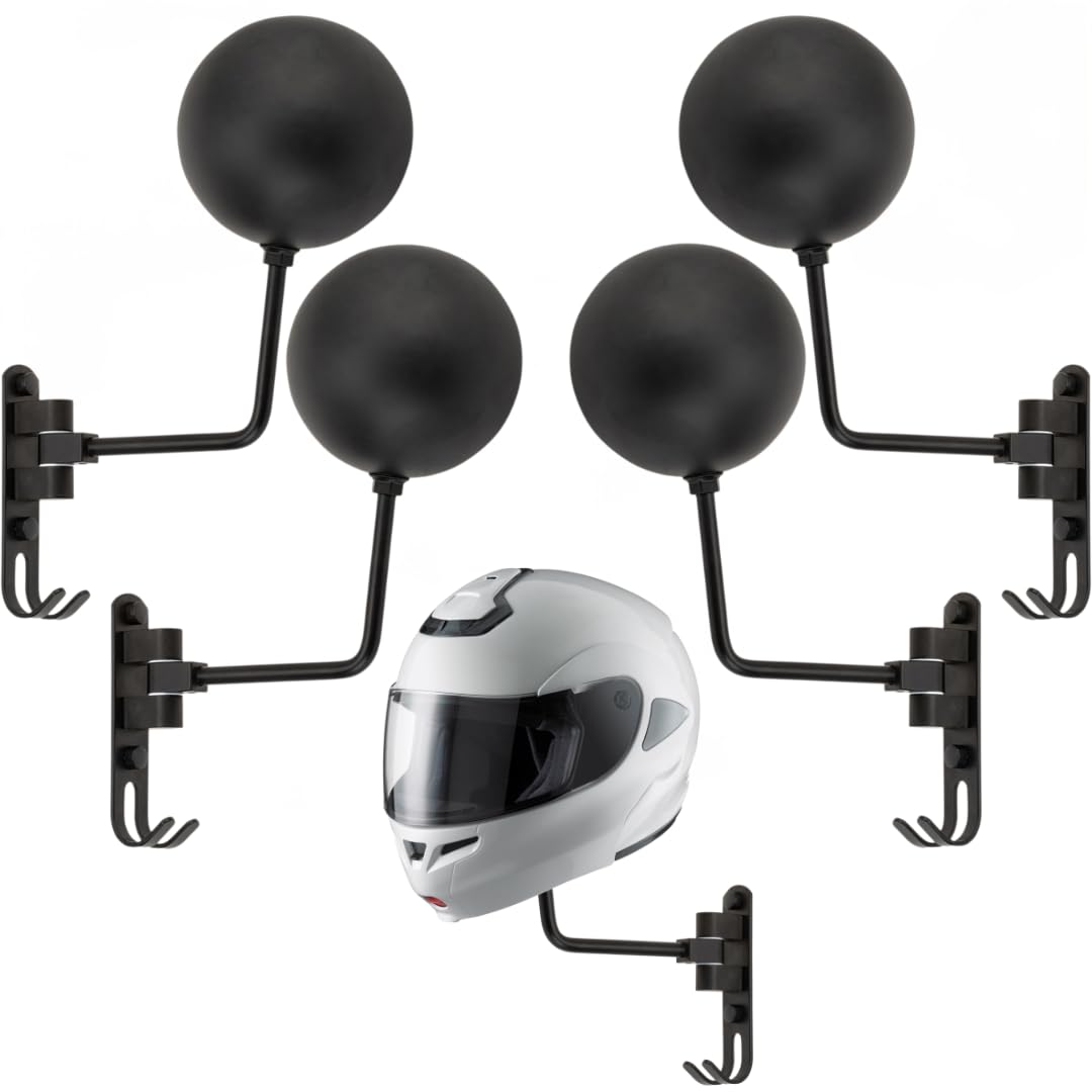 Tamstone Motorcycle Helmet Holder - 4 Pack - Boot Protector Included - Wall Mounted Helmet Display Rack - Wall Mount Helmet Stand - Motorbike Gear Hanger with 180 Degree Rotation