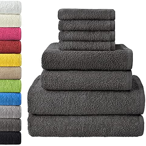 NatureMark 8-Piece Terry Towel Set, 100% Cotton, Anthracite Gray Cover