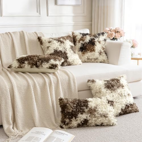 Sungeek 1 Stück Kunstpelz Boucle Plüsch Kissenbezug, Samt Kissenbezüge Sofakissen Dekokissen Deko Zierkissenbezüge Flauschig Kissenhülle für Schlafzimmer Wohnzimmer (45x45cm, Beige Dunkelbraun) – Bild 5