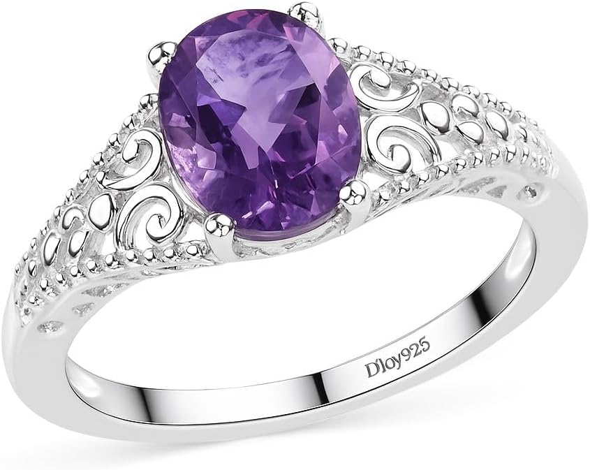 SHOP LC DELIVERING JOY Amethyst Ring for Women in 925 Sterling Silver - Birthstone Promise Vintage Engagement Rings - Anniversary Purple Amethyst Jewelry Cute - Statement Sparkling Gifts for Womens