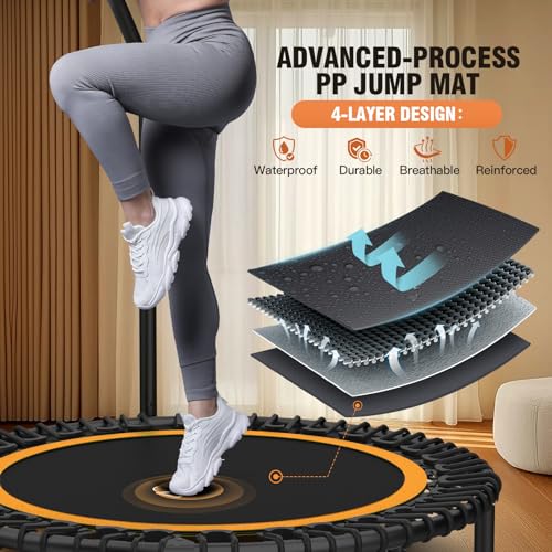 Image of ANCHEER 40 inch /48 inch Foldable Mini Trampoline,Max Load 450lbs /550lbs Indoor Trampoline,with 4 Level Adjustable Foam Handle and Resistance Bands,Adult Exercise Trampoline for Home, Garden, and Gym