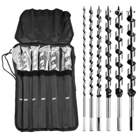 NICAVKIT 6Pcs 12-Inch Long Auger Drill Bit Set for Wood, 1/4"-7/8" Inch Hex Shank Ship Auger Drill Bit for Soft and Hard Wood, Plastic, Drywall and Composite Materials Cover