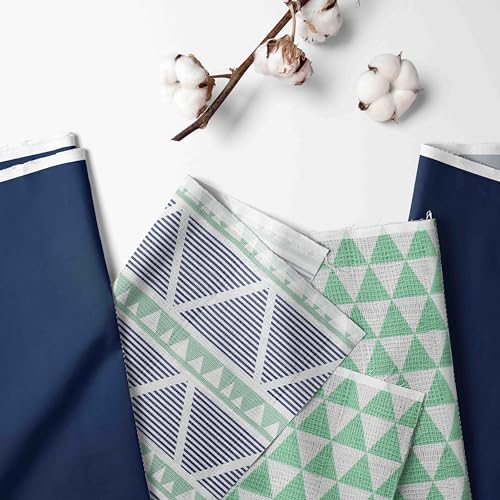 Image of Bacati - Tribal /Aztec Cotton Muslin Fabric Hooded Towels /Wash Cloths(Set of 3) (Set of 3 Wash Cloths, Triangles Mint /Navy)