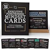 Executive Functioning Mindset Cards – 52 Daily Habit Cards for Focus, Organization & Follow Through – for Kids, Teens & Adults – Includes Wooden Display Stand – Gift for Teachers & Parents