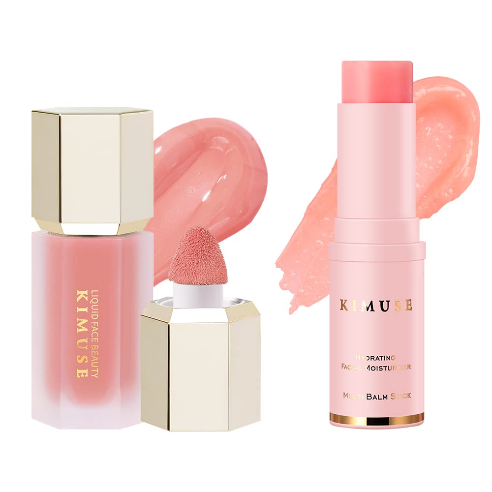 KIMUSE Soft Liquid Blush for Cheeks & Hydrating Moisturizing Stick for Face Skin Care