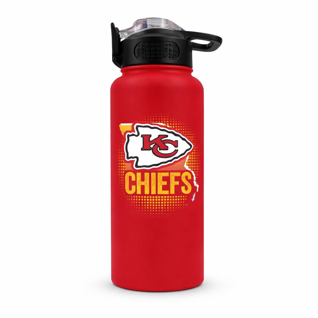 Proformance Home NFL Kansas City Chiefs ProPress Gradient Home State 32oz Stainless Steel Water Bottle, Press Top Lid