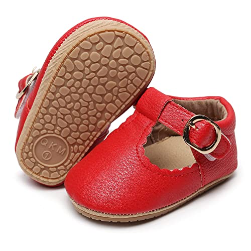 Image of HONGTEYA Infant Baby Girls Mary Jane Flats Non Slip for Toddler First Walkers Soft Sole PU Leather Crib Shoes Sneaker Wedding Party Christmas Princess Dress Shoes Baby Moccasins Girls