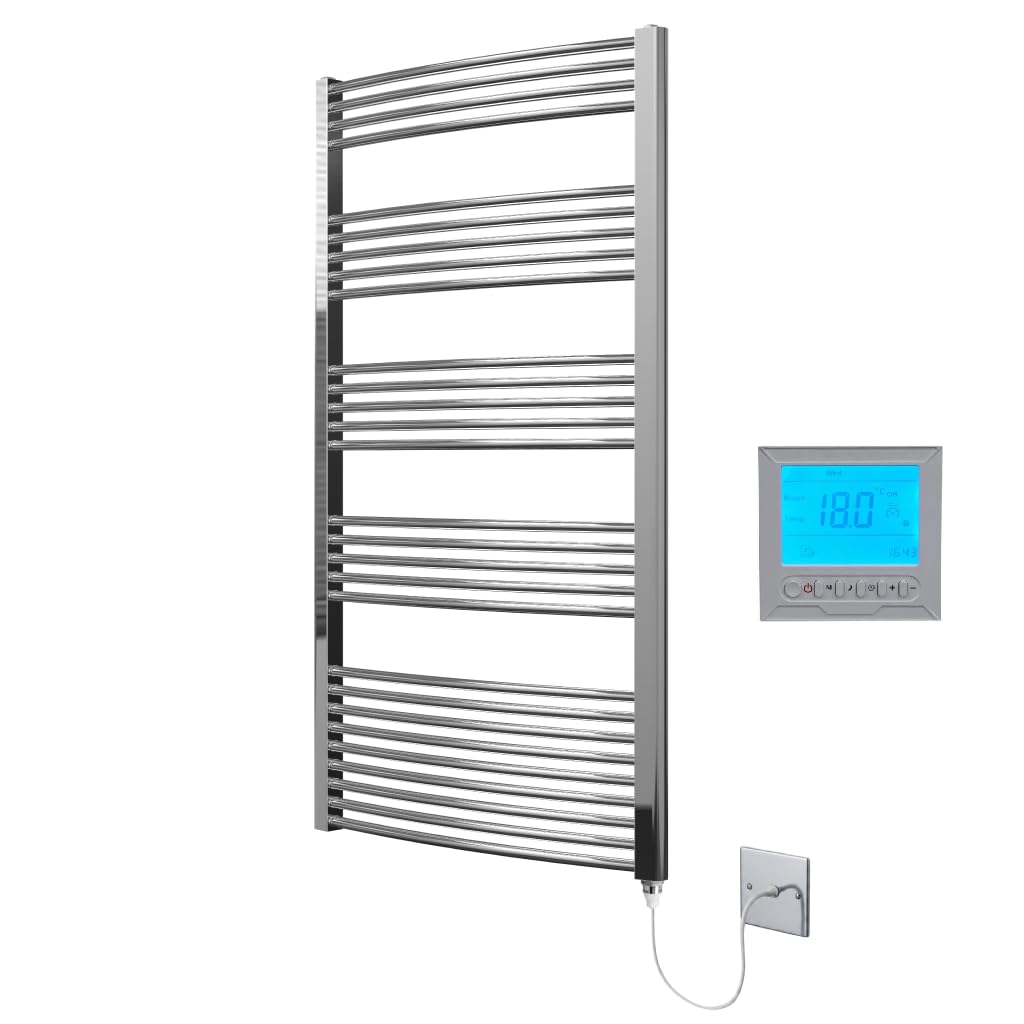 Greened House Chrome Electric Heated Towel Rail 600mm W x 1600mm H + Timer