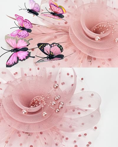 Girls Tea Party Fascinators Hats Tea Party Butterfly Headband for Girls Wedding 1920s Party Halloween Costume 7