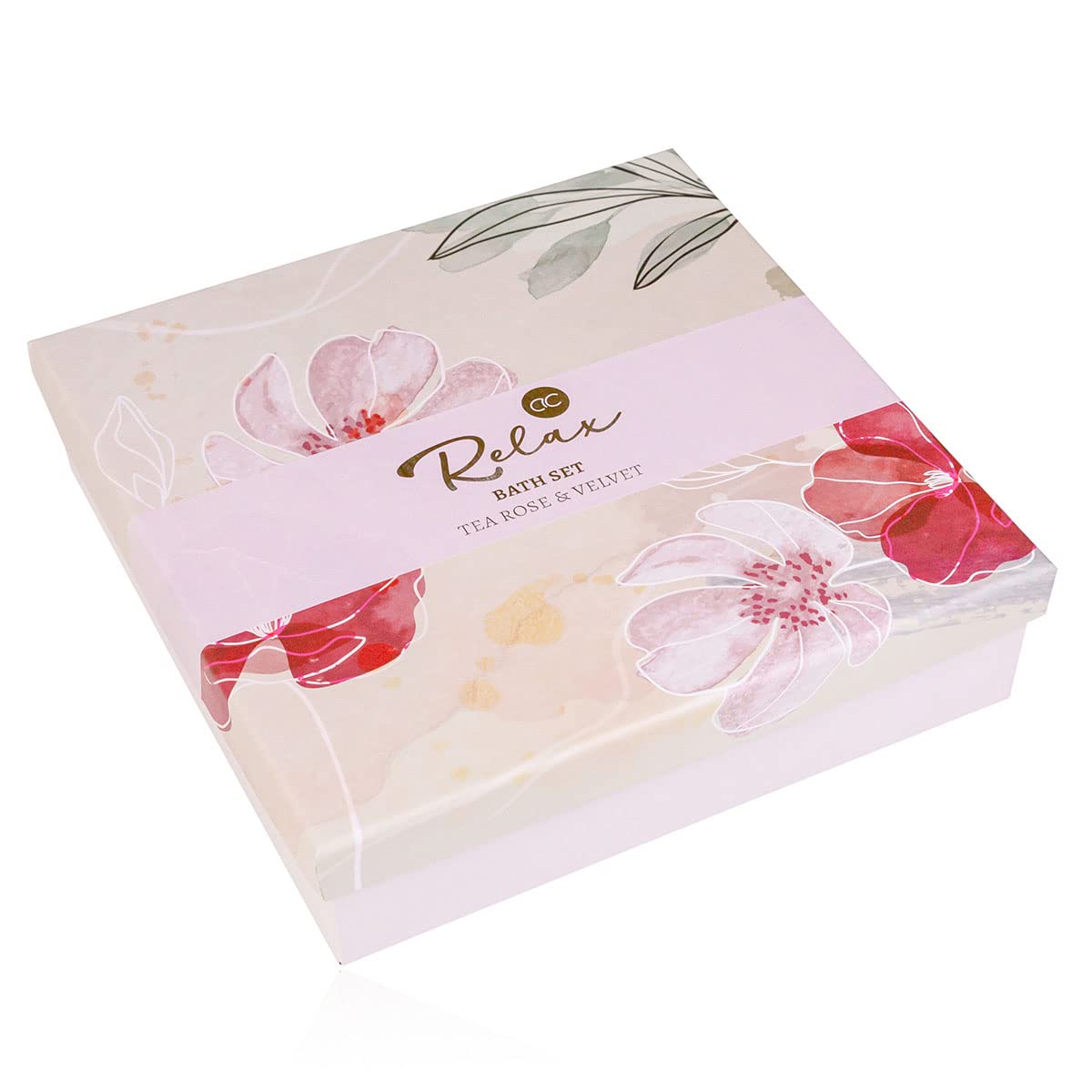 accentra Accentra - Bath and treatment set RELAX gift box - Wellness gift kit 5 pcs for women - includes body butter, soap, hand cream, bath bomb and scented candle, scent: Tea Rose & Velvet in use