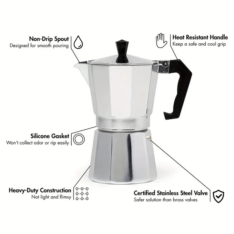 Image of Aluminium Espresso Coffee Maker, Moka Express 6 Cups Espresso Maker /Percolator /Stovetop /Filter Coffee Maker for Italian Mocha Coffee Moka Pot (Silver) (6 Cups)
