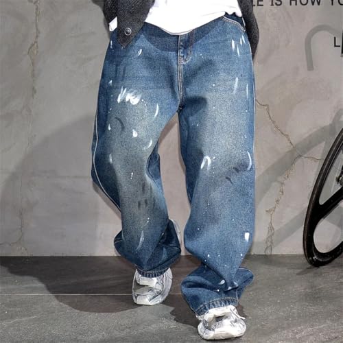 Men’S Casual Straight Fit Cargo Denim Full Length Pants Button Fly Heavyweight Distressed Skateboard Trousers4