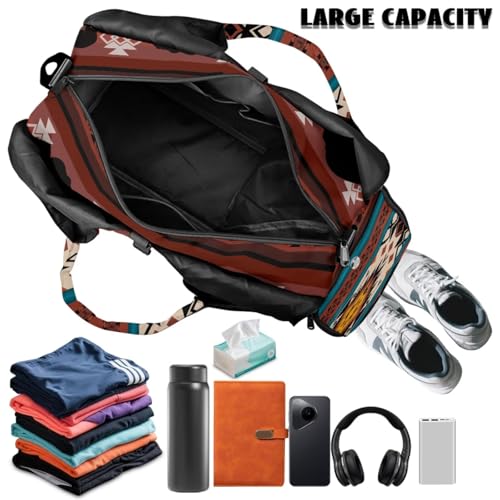 Gym Bag With Yoga Mat Holder With Shoe Compartment 4 Open Pocket Holds More Accessories Fits For Most Yoga Mats Lightweight Canvas Duffle Bag Aztec Bear Native American3