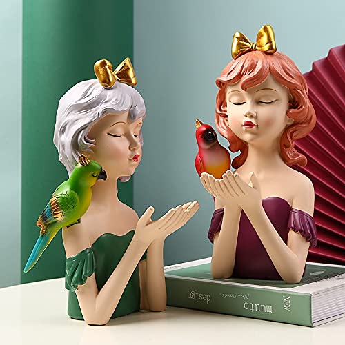 高級ホームアート装飾. ぜいたく現代ヨーロッパ式. オウムの置物. Amazon.co.jp: 現代彫刻 かわいいオウムの女の子彫刻の装飾品樹脂
