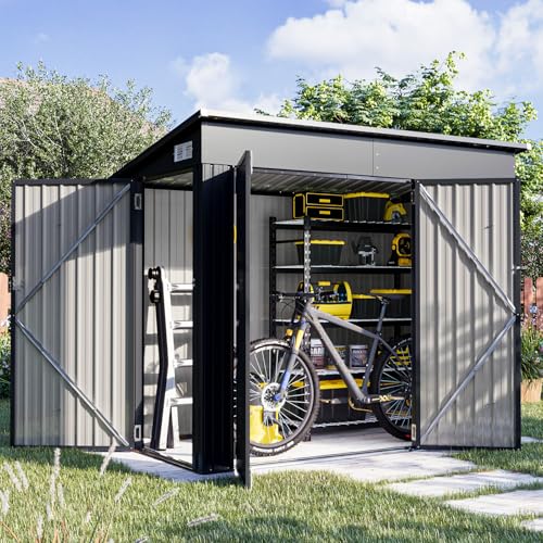 Aoxun 8x4ft Outdoor Storage Metal Shed Bike Storage Shed with Triple Door