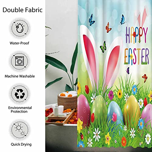 Allenjoy 72X72 Inch Happy Easter Shower Curtain Cartoon Funny Rabbit Ears Spring Garden Colorful Eggs Butterfly Decor Home Bathroom Bathtub Curtains Durable Fabric With 12 Hooks #TOP3