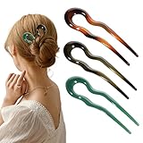 Ymapinc Jade French Pins for Thick Hair, 3 Pcs U Shape Wave Hair Clips for Thick Soft Hair, Work Shopping Weddings Parties Daily Wear Mother's Day Gift (Dark Green, Jade Green, Orange Yellow)