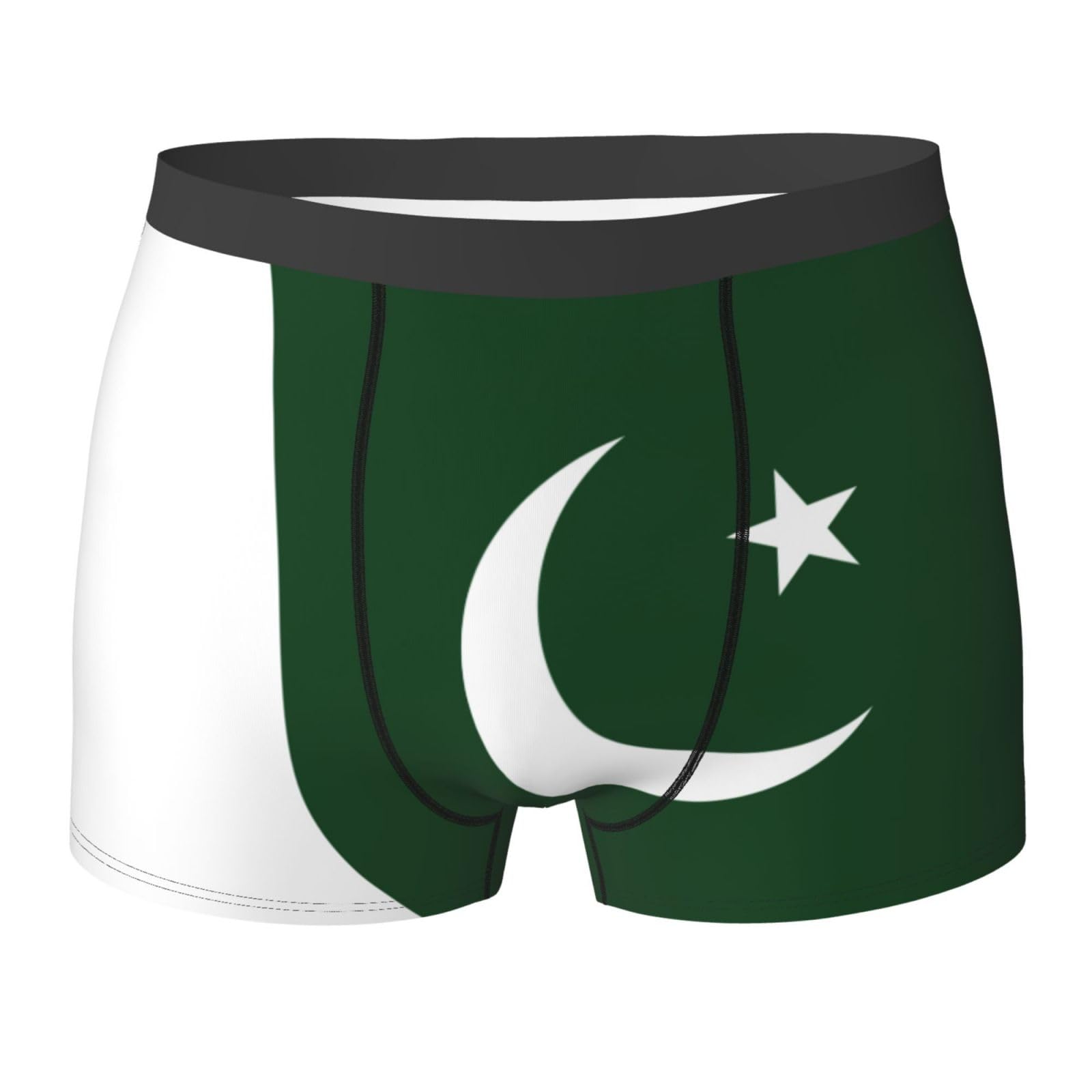 Wurton Unisex Black Flag Of Pakistan Print Men's Boxer Briefs Underwear Trunks Stretch Athletic Underwear For Moisture Wicking, S