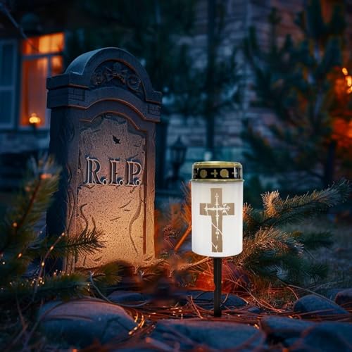 Image of Cross Light for Prayer Cemetery Solar Lights for Grave Cemetery Decor Candle Lamp Waterproof Solar Power Light Eternal Lights for Graves Cemetery Memorial Gift 2 Pcs