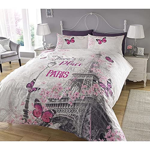 Sleepdown - Juego de Cama, con diseño de Paris, Funda de edredón y Funda de Almohada, impresión Digital, para Dormitorio, (tamaño Doble)