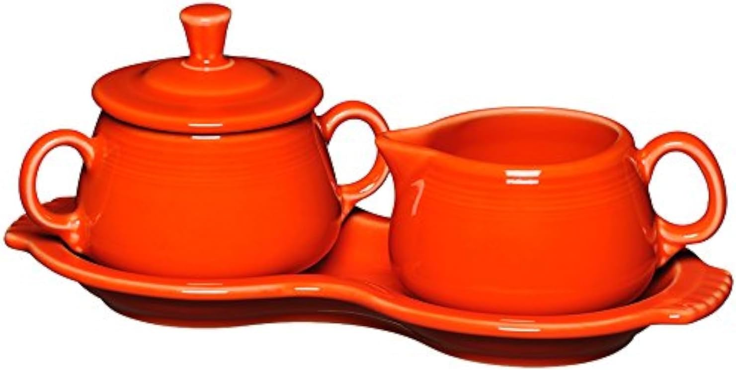 Fiesta Covered Creamer and Sugar Set with Tray, Poppy