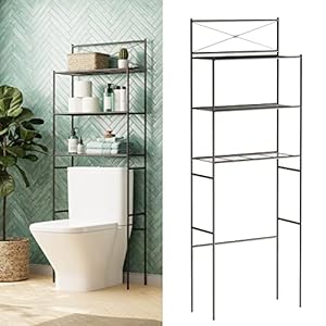 Zenna Home Over the Toilet Storage, Metal Bathroom Spacesaver with 3 Shelves, Cross-Style Storage Cabinet, Easy Assembly, Oil Rubbed Bronze
