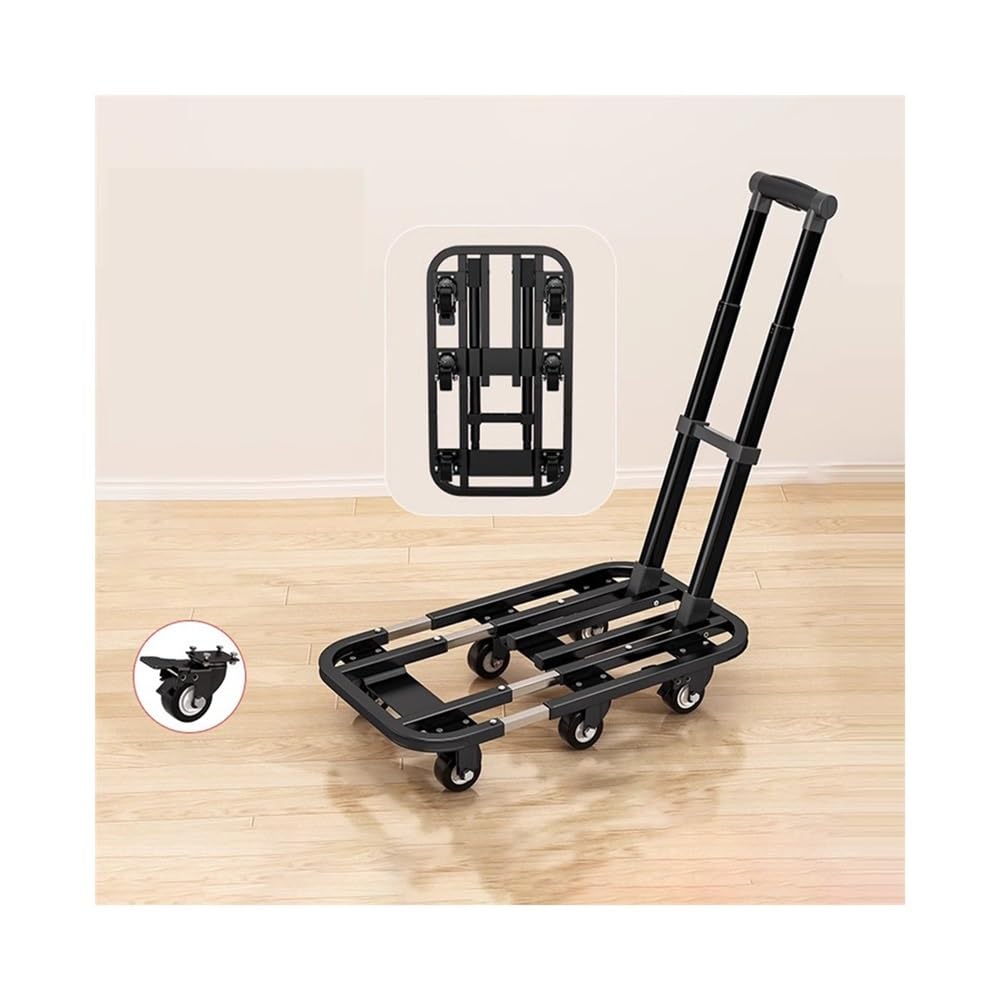 Foldable Push Cart Cargo Trolley Folding Transporter Household Flatbed Portable Luggage Express Small Trailer(Black,Medium)