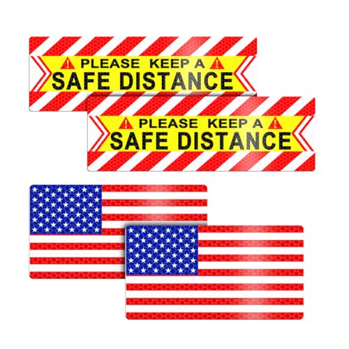 Image of Zpana American Flag Car Reflective Magnetic Stickers, 4PCS Keep a Safe Distance Safety Warning Signs Sticker for Auto Window Bumper, Vehicle Exterior Decor, Universal for SUV Sedan Truck