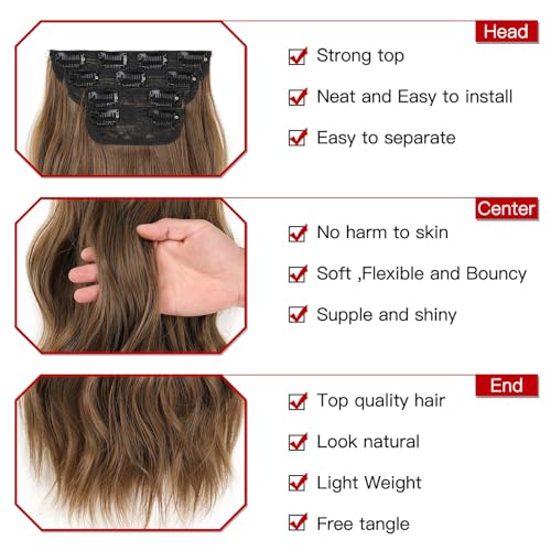 Xtrend 20Inch Long Wavy Hair Extensions Clip In Set, Thick Curly Wavy Synthetic Pieces for Women & Girls (4PCS Full Head, 89) - Image 3