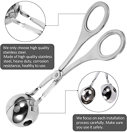 Styxon/Meat Ball Maker Tools Dough Meatball Scoop Non Stick Stainless Steel for Rice Meat Cookie Making - (Silver) 2