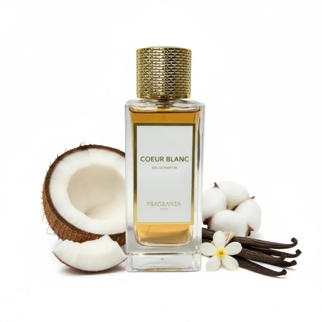 Parfum de Niche, Fragranza, Eau de Parfum Concentrée Mixte, Noix de Coco, Vanille, Cèdre & Musc Blanc, Longue Tenue, 100ml (Coeur Blanc)