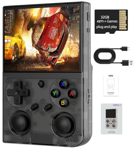G350 Retro Handheld Game Console , 3.5 Inch IPS Screen Linux System Built-in 32G TF Card 4371 Games Preloaded Handheld Game Console 3200mAh Battery(Transparent Black)