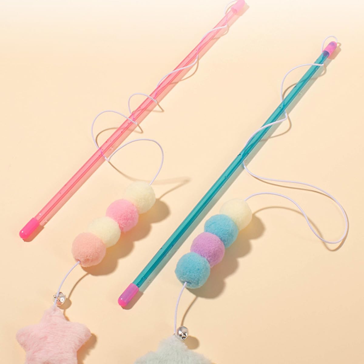 Cat Wand Toys,Interactive Play Stick with Elastic Rope Plush Pendant Toy for Small Kitten Cats Exercise,Set of 2 - Image 3