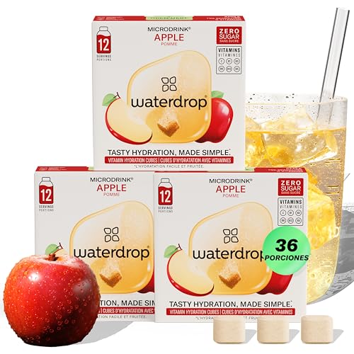 waterdrop® Microdrink MANZANA, 36 Pastillas Saborizantes Para Agua, Bebidas Mix sabor Zumo de Manzana, Sin Azúcar, baja en calorías y con vitaminas, Bebida Instantánea, Polvo Hidratación,Para Botella