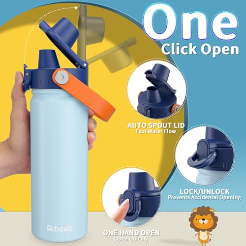 Image of baab 18oz Kids Insulated Water Bottle 18 /8 Stainless Steel Kids Cup 2 Pack | BPA-Free, DIY Stickers, Lockable Spout Lid, Leakproof & Spillproof, Easy to Clean & Carry, Gift for Boy Girl Youth School