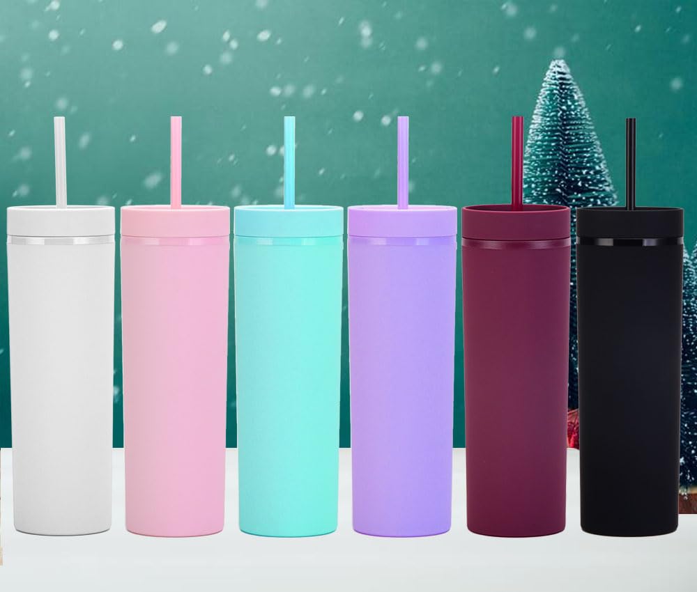 Amazon.com | Essasea 16oz Skinny Tumblers Bulk.Matte White Tumblers with  Lids and Straws.Double Walled Plastic Acrylic Pastel Tumbler Cups for Iced  Coffee Smoothie.DIY Slim Tumbler.: Tumblers & Water Glasses