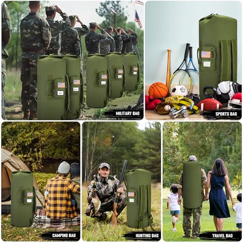 Sea Bag, 110L Extra Large Military Duffle Bag with Name Tag Pocket Backpack Straps, Heavy Duty Army Duffle Bag for Camp or Laundry Bag 7