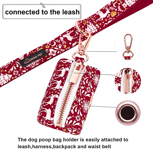 Image of ARING PET Dog Waste Bag Dispenser, Cotton Doggy Poop Bags Holders Attach to Any Leashes, Portable Washable Christmas Pet Waste Pouch Dispenser with Metal Zipper