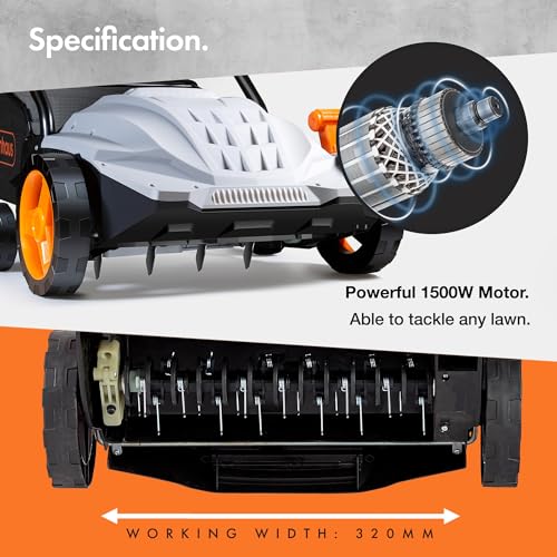 VonHaus Lawn Scarifier/Aerator/Rake Electric 1500W – for Dethatching/Raking Grass of Thatch, Moss, Dead Leaves and Aerates Soil – 30L Collection Box, 10m Cable, 4 Cutting Heights, 32cm Working Width 6 VonHaus Lawn Scarifier/Aerator/Rake Electric 1500W – for Dethatching/Raking Grass of Thatch, Moss, Dead Leaves and Aerates Soil – 30L Collection Box, 10m Cable, 4 Cutting Heights, 32cm Working Width - Image 6