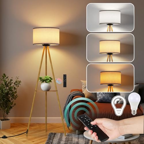 TLGREEN Lampadaire Trépied avec Étagères, Lampadaire LED Dimmable...